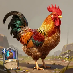 electrecuted rooster chicken, normal chicken, rooster chicken, bright art masterpiece artstation. 8 k, sharp high quality artwork in style of jose daniel cabrera pena and greg rutkowski, concept art by tooth wu, blizzard warcraft artwork, hearthstone card game artwork