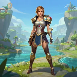 A photo of Emma Watson dressed as a champion from League of Legends in a island. Legendary Skin. Epic Posing. Visually Stimulating.