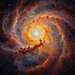 an abstract oil painting of an unbelievably beautiful space nebula ; swirling sheets of light and fire ; hyper - detailed ; an extraordinary masterpiece!!! ; flawless ; trending on artstation