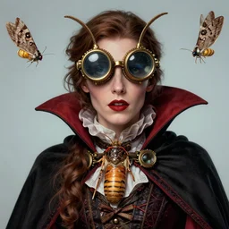 a ( man personified as a chemist moth ), beauty portrait, fantasy chemistry, steampunk goggles, cape, vampire dress collar, digital art by krenz cushart, laurie greasly, wlop, artgerm, intricate, highly detailed, sharp focus, smooth, epic composition, joyful, unreal engine