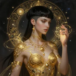 a beautiful cinematic female sand goddess, golden tatto, galatic shamen with Quantum energy fantasy, fantasy magic, undercut hairstyle, dark light night, intricate, elegant, sharp focus, illustration, highly detailed, digital painting, concept art, matte, art by WLOP and Artgerm and Greg Rutkowski and Alphonse Mucha, masterpiece