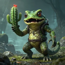 A Dark Souls Screenshot of an Acid-Bucket-Wielding Cactus-Toad-Demon