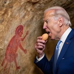 joe biden spits out an egg, cave painting