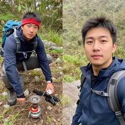 selfie of a hiker taken before and after he realized he probably left his stove on, before and after