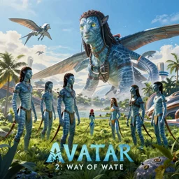 science fiction, HD natural scene from the movie Avatar 2: Way of Water set on the planet Pandora, na'vi in shot