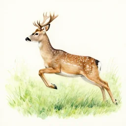a deer jumping on the grass. realistic watercolor and pencil painting.