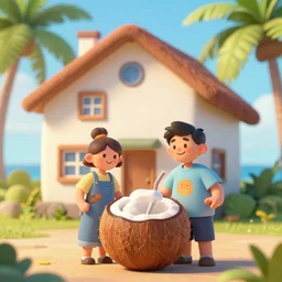 you can build a bigger house for the family, coconut, coconut, cartoon, cartoon, portrait, extremely closeup, global lighting, digital art, artstation
