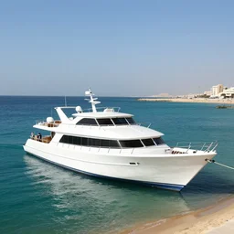 the most expensive boat in the world docking by the beaches of gaza, 8 k resolution, midday