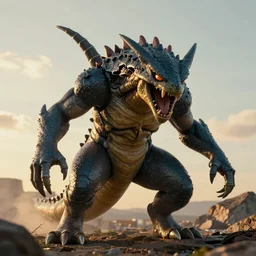 real life Pokemon, creepy, scaly, menacing, realistic, golden hour, sharp focus