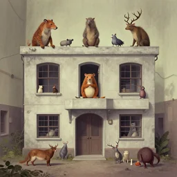underground house with unusual animals. digital drawing by wes anderson, jean pierre jeunet, tim burton, tomm moore. ultra hd 4 k high quality