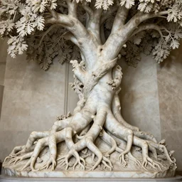 stunning hyperdetailed tree with intricate roots of carved marble sculpted by canova