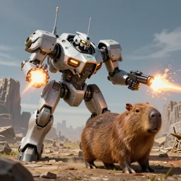 Battlemech, battle tech, firing weapons, Catapult Capybara