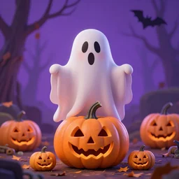 beautiful ghost of halloween with pumpkin ” beautiful dreamscape, digital art, concept art, detailed, lovely colors, art station, 3 - d 4 k, beautiful background, matte painting,,