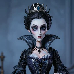 photo taken of an epic intricate, ultra detailed, super realistic bust of a majestic gracious regal beautiful aristocratic victorian female vampire stop motion puppet created by weta workshop directed by tim burton, menacing, some zoomed in shots, photorealistic, sharp focus, extremely cold blueish colour temperature, 3 5 mm, f 1. 4