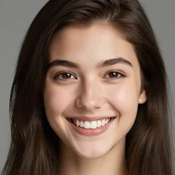 a beautiful girl from minnesota, brunette, joyfully smiling at the camera slightly opening her brown eyes. thinner face, irish genes, dark chocolate hair colour, wearing university of minneapolis coat, perfect nose, morning hour, plane light, portrait, minneapolis as background. healthy, athletic, in her early 3 0
