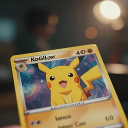Photo of a Pokemoncard, movie still, cinematic lighting, dramatic, octane render, long lens, shallow depth of field, bokeh, anamorphic lens flare, 8k, hyper detailed, 35mm film grain
