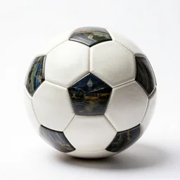 enamel soccer ball, commercial catalog photo, isolated on a pure white background, centered, entire object in frame, sharp focus, soft studio lighting