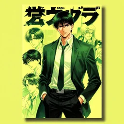 professionally drawn seinen mature cyberpunk detective horror action manga comic cover, full color, beautifully drawn coherent professional, drawn by ilya kuvshinov, ilya kuvshinov, satoshi kon, kentaro miura, dave mckean, tsutomu nihei. japanese script kanji hiragana on the cover. simple minimalist stylized cover art. yellow green cel shaded