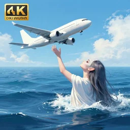 kraken reaching out of the ocean to grab an aeroplane, digital art, 4 k