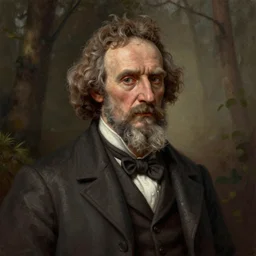 henry thoreau in the woods portrait painting highly detailed procreate, 3d render senior artist, photorealistic, textured, featured on artstation