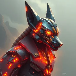 cybernetic anubis egyptian wolf made of steel and gold in light armor, by ian pesty and alena aenami and makoto shinkai, concept art, matte painting, washed colors,