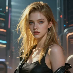 cyberpunk fantasy girl, futuristic city, concept art, smooth, sharp focus, art by artgerm and raymond swanland and alphonse mucha