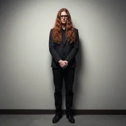 full body photo of a guy with chestnut hair long hair glasses as a hostage stock image