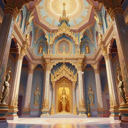 a hiper intricate beatiful temple enterieur, extremely detailed, sharp focus, elegant, wide view, smooth, digital illustration, colorfull, by william turner art, by greg rutowski