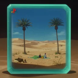 desert oasis in a translucent aqua casing electronic environment, ps 3 screenshot, still from a kiyoshi kurosawa movie