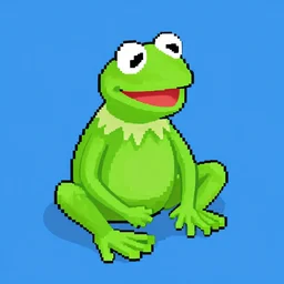 pixel art illustration of kermit the frog made by reffpixels, isometric version