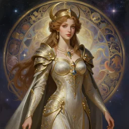 portrait of a poppet paladin, d & d, fantasy, intricate, elegant, highly detailed, digital painting, artstation, smooth, sharp focus, illustration, art by artgerm and greg rutkowski and alphonse mucha, with an epic cosmic background in the style of erak note, eddie mendoza, christophe young, craig mullins, evan lee, silvain sarrailh, dao trong le, kan liu, character design, trending on artstation