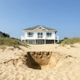 a house dug into a beach