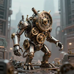 a clockwork monster in the middle of a machine city, 8 k, shallow depth of field, 8 k, ultra high detail, concept art, w 1 0 2 4