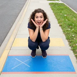 woman excited at the freshly painted sidewalk