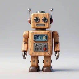cute funny figurine wooden, retro robot, brtutalism, concept art, digital art