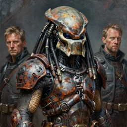 a portrait of the predator by chris warner, sci fi, predator movie, rusty shapes, hard surface, tim hildebrandt, wayne barlow, bruce pennington, oil on canvas, deep depth field, masterpiece, trending on artstation, featured on pixiv, cinematic composition, hyper - detailed, hd, hdr, 4 k, 8 k