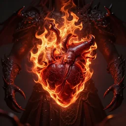 Heart made of flames, hellfire, demons, dark souls concept art, Feng Zhu concept art, dramatic lighting, trending on artstation, high-quality wallpaper, desktopography