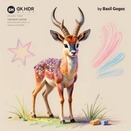 a dik dik monster colorful, cinematic, poster, cinema, 8k,HDR, chalk, digital art, fantasy, magic, trending on artstation, ultra detailed, professional illustration by Basil Gogos