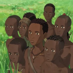a film still of an african tribe, delicate features finely detailed perfect art, green field, gapmoe yandere grimdark, trending on pixiv fanbox, painted by greg rutkowski makoto shinkai takashi takeuchi studio ghibli