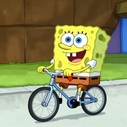 spongebob riding a bike