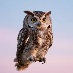 The cutest owl ever, pastel sky, photograph, dynamic lighting, 8k resolution, hyperrealistic, high contrast