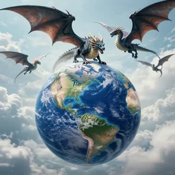 ancient earth with multiple dragons flying in the sky
