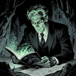 An illustration of Grant Morrison being mind controlled by darkness itself to write Multiversity. DC Comics. Eldritch. Lovecraftian.