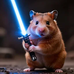 hamster wielding a lightsaber, movie still, star wars, cinematic, sharp focus, cinematic lighting, 8 k