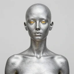 bald silver woman statue, golden eyes, john howe, greg rutkowski