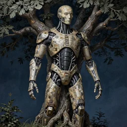humanoid tree, extreme fine detail background, night, highly detailed, high quality, digital painting, hyperrealistic, by nicola samori and marc simonetti