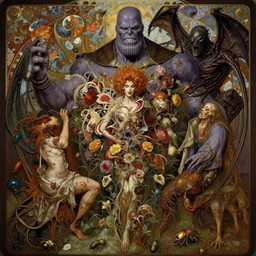 the platonic ideal of flowers, rotting, insects and praying of cletus kasady ultimate carnage thanos dementor doctor manhattan chtulu nazgul bioshock davinci, d & d, detailed, intricate, hyperrealism, intense, scary, decay, dmt, art by brock hofer and artgerm and greg rutkowski and alphonse mucha