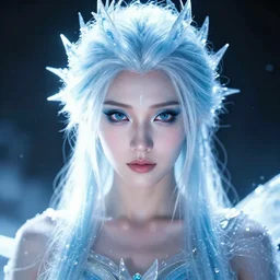 ( ( portrait ) ) of ice queen, sharp focus, octane render, ffxi, rpg, beautiful, flare, cinematic, vsco, film, unreal engine, symmetrical!!, maybelline, sephora, artstation, art by artgerm, rossdraws, art by karol bak, makeup,