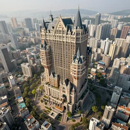 enormous sprawling fantasy winchester mystery house, inntel hotels amsterdam zaandam, high, skyscraper, high quality, kowloon walled city, sprawl, giant, fractal, cell shading, high details, trending on artstation