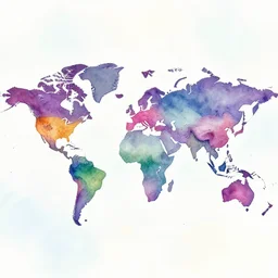 world map, watercolor, pixel art, trending on artstation